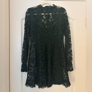 Zara Dark Green Lace Long Sleeve Dress